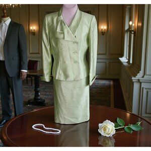 Le Suit Metallic Mint Green Formal Skirt Suit Size 10